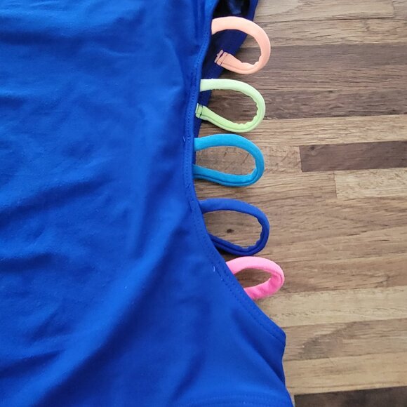 Z by Zella Girls One Piece Royal Blue Swimsuit with Rainbow Laddered sid… - Picture 2 of 8